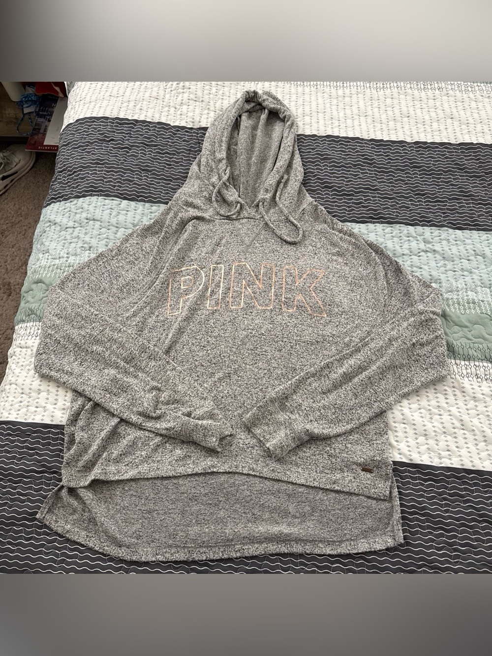 PINK Victoria's Secret Gray Marbled Hooded Pullover with Logo